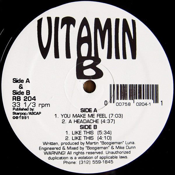 Image of Front Cover of LP - /VG+ - VITAMIN B, You Make Me Feel (Rhythm Beat; RB 204, US 1991), ,  - 1846086S