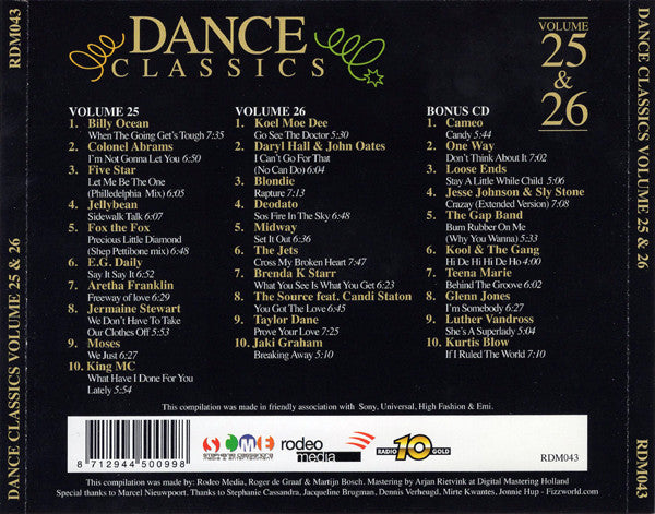 Image of Back Cover of 1414492C: 3xCD - VARIOUS, Dance Classics Volume 25 & 26 (Rodeo Media; RDM043, Netherlands 2009, Stamped Promo, Double CD Case, Booklet)   VG+/VG+