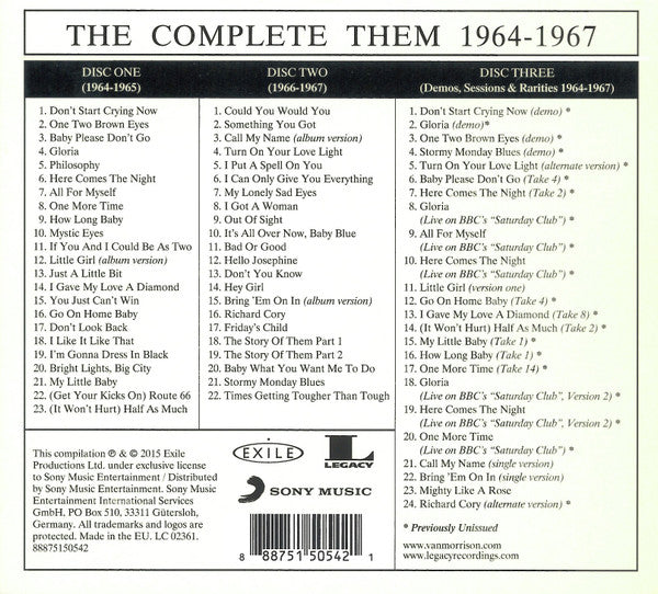 Image of Back Cover of 1714011C: 2xCD - THEM, The Complete Them 1964-1967 (Legacy ; 88875150542, US 2015, Double Gatefold, Booklet)   VG+/VG+