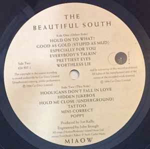 Image of Label Cover of LP - G+/G+ - THE BEAUTIFUL SOUTH, Miaow (Go! Discs; 828 507-1, UK 1994, Withdrawn Gramaphone Sleeve, Inner), Strong G+, Light hairline marks only, Good gloss, Sleeve has a 5.5cm tear to rear and some creases, Clean inner and Go Discs Postal Form,  - 4116176C