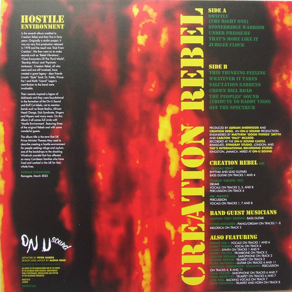 Image of Back Cover of 0814133C: LP - CREATION REBEL, Hostile Environment (On-U Sound; ONULP160, Europe 2023, Insert, Yellow Vinyl)   NEW/NEW