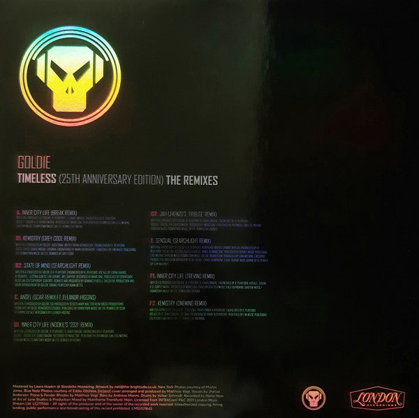 Image of Back Cover of 0814136C: 3x12" - GOLDIE, Timeless (25th Anniversary Edition) (The Remixes) (Metalheadz; LMS551643, UK 2023, Gatefold)   NEW/NEW