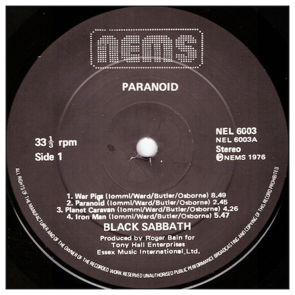 Image of Label Cover of LP - VG/VG - BLACK SABBATH, Paranoid (NEMS; NEL 6003, UK 1976 Reissue, Gatefold, Stereo on Right of Label, Sleeve Printed By Almere Printing bv, Holland), Edge Wear,  - 3526349E