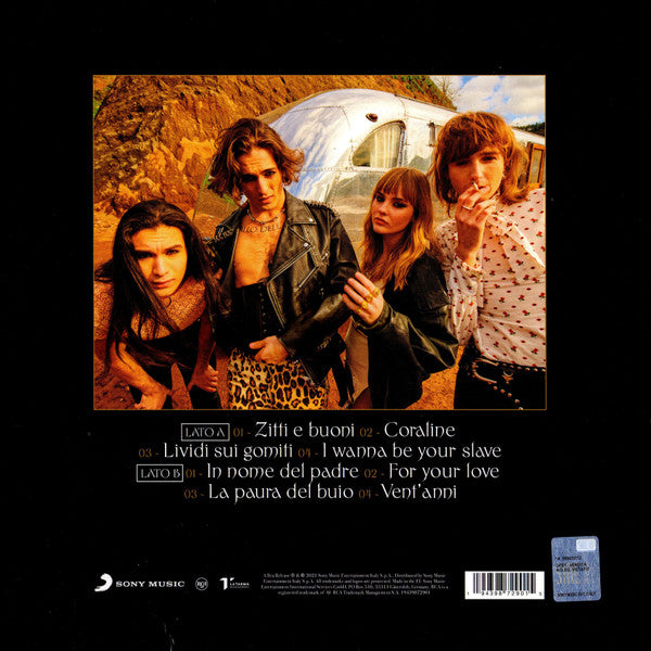 Image of Back Cover of LP - VG+/VG+ - MANESKIN, Teatro D'Ira - Vol.I (Sony Music; 19439872901, Europe 2021, Inner, Light Transparent Orange Vinyl), Still In Opened Shrinkwrap,  - 1746020S