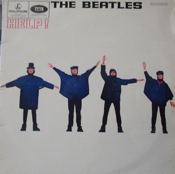 Image of Front Cover of LP - G+/G+ - THE BEATLES, Help! (Parlophone; PMC 1255, UK 1965, Flipback Sleeve, Mono, M/T tax code, Serif font on labels), Record has a lot of light marks. Sleeve has ringwear, edgewear, tears on opening section, discolouration on rear. ,  - 4326311E