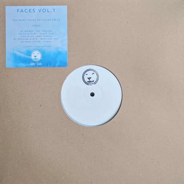 Image of Front Cover of 0814201C: 12" - VARIOUS, Faces Vol.1 (The Many Faces Of Killer Smile) (Killer Smile; KS003, UK 2020, Stamped White Label, Stickered Plain Sleeve, Blue & White Marbled Vinyl)   VG+/VG+