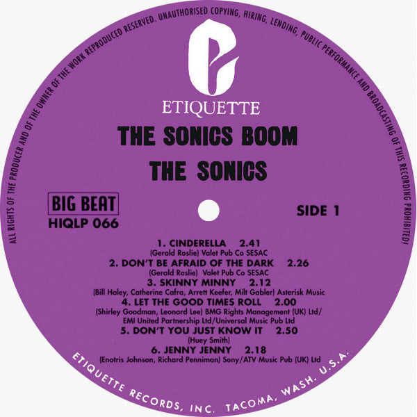 Image of Back Cover of 0854354S: LP - THE SONICS, Boom (Big Beat Records; HIQLP 066, UK 2020 Reissue)   NEW/NEW