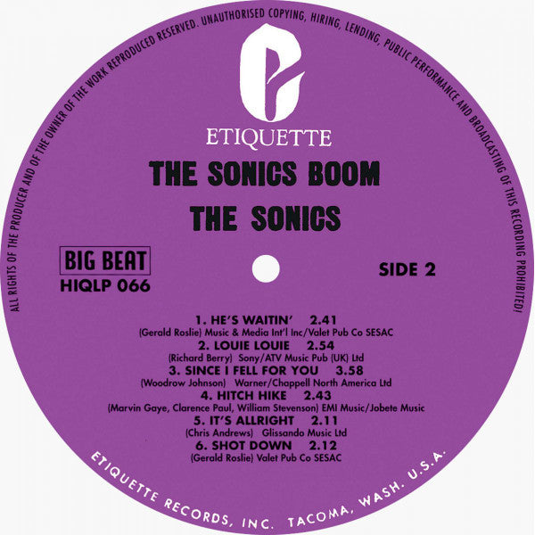 Image of Label of 0854354S: LP - THE SONICS, Boom (Big Beat Records; HIQLP 066, UK 2020 Reissue)   NEW/NEW