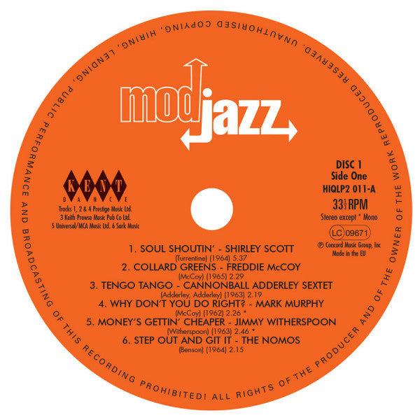 Image of Label of 0814321C: 2xLP - VARIOUS, Mod Jazz (Kent Dance; HIQLP2 011, UK 2013, Red Vinyl, Brown Vinyl, Compilation)   NEW/NEW