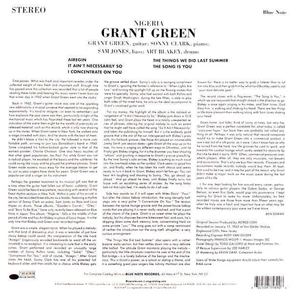 Image of Back Cover of 0834267E: LP - GRANT GREEN, Nigeria (Blue Note; B0031299-01, Worldwide 2020 Reissue, Gatefold)   NEW/NEW