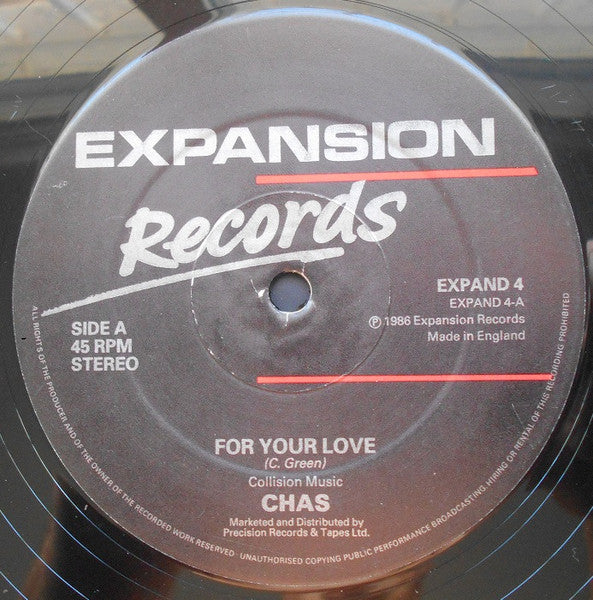 Image of Front Cover of 4214186C: 12" - CHAS, For Your Love / Just Say You Will (Expansion; EXPAND 4, UK 1986, Plain sleeve) Light Marks only.  /VG