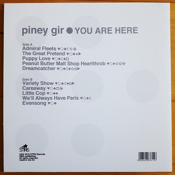 Image of Back Cover of 0824437E: LP - PINEY GIR, You Are Here (STRS Records; STRS005LP, UK 2020, Inner, Limited edition white vinyl) Stickered Sleeve  VG+/VG+