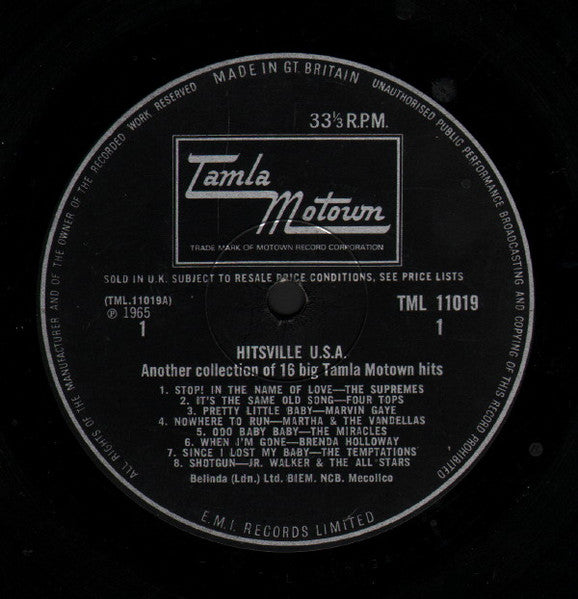 Image of Label Cover of LP - G+/G+ - VARIOUS MOTOWN ARTISTS, Hitsville U.S.A. (Tamla Motown; TML11019, UK 1965, Flipback Sleeve, Company Inner, Mono), Marks on disc. Plays well. Multiple creases on sleeve,  - 2326082E