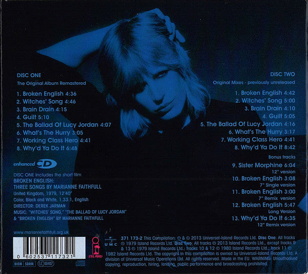 Image of Back Cover of 0854315S: 2xCD - MARIANNE FAITHFULL, Broken English (Island Records; 371 173-2, Europe , Stamped Promo)   VG/VG+