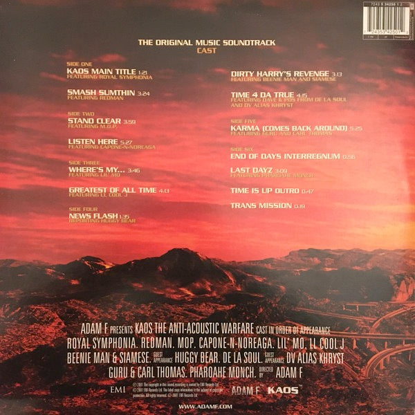 Image of Back Cover of 3xLP - VG+/EX - ADAM F, Kaos The Anti-Acoustic Warfare (EMI; 7243 5 34250 1 2, UK 2001, 3 Inners), Light creasing on edge of sleeve.,  - 4126239E