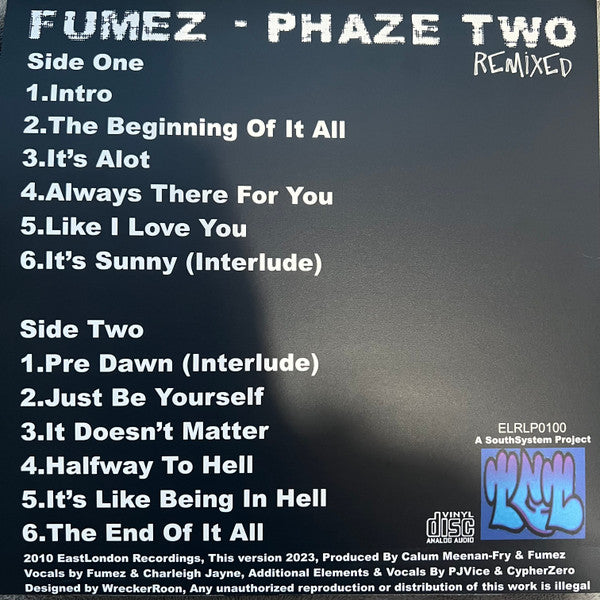 Image of Back Cover of 0854442S: LP - FUMEZ, Phaze Two Remixed (EastLondon Recordings; ELRLP0100, UK 2024, Inner, Limited Edition, With CD)   NEW/NEW