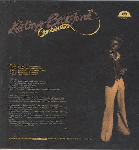 Image of Back Cover of LP - VG+/EX - KEELING BECKFORD, Combination (12 Star Records; KB-01, UK 2023 Reissue), ,  - 2316533C