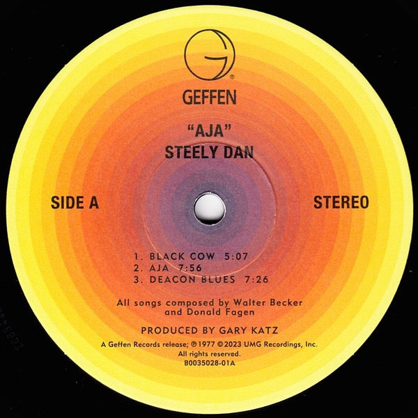 Image of Label Cover of 5114224C: LP - STEELY DAN, Aja (Geffen Records; B0035028-01, Worldwide 2023 Reissue, Gatefold) Small crease to spine.  VG+/VG+