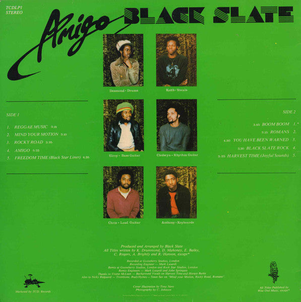 Image of Back Cover of LP - VG/VG - BLACK SLATE, Amigo (Ensign; TCDLP1, UK 1980, Picture Sleeve), Acouple light creases in sleeve. otherwise a great copy!,  - 4226092E