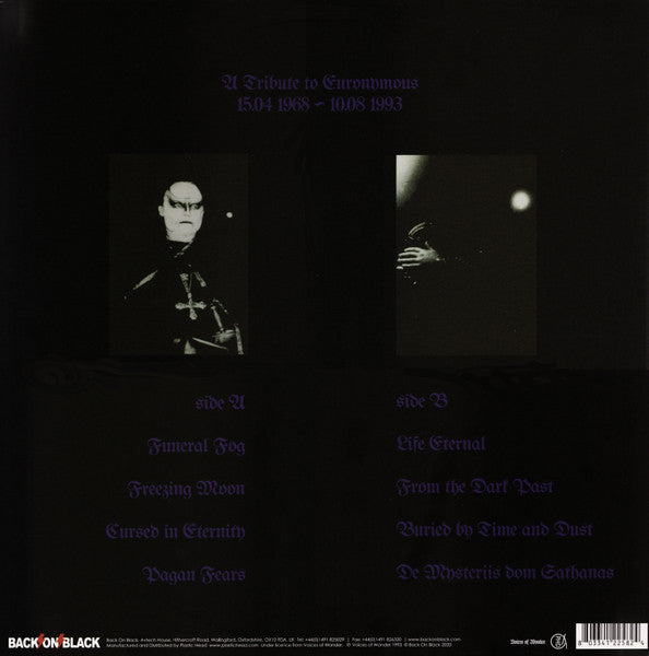 Image of Back Cover of 0934161E: LP - MAYHEM, De Mysteriis Dom Sathanas (Back On Black; BOBV048LP, UK 2020 Reissue, Gatefold, Purple Transparent Vinyl)   NEW/NEW