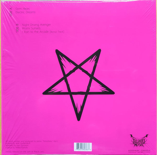 Image of Back Cover of 0934170E: 12" EP - PERTURBATOR, Night Driving Avenger (Blood Music; BLOOD-143R, Finland 2021 Reissue, Limited Edition of 500, 180 Gram Vinyl)   NEW/NEW