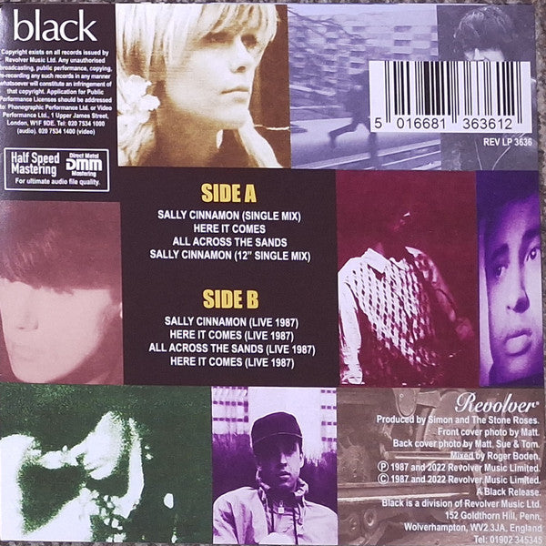 Image of Back Cover of 0954154S: 12" - THE STONE ROSES, Sally Cinnamon (Black; REV LP 36367, UK 2023 Reissue, 35th anniversary special edition, 180G virgin vinyl, DMM half speed mastering. Includes bonus live tracks.)   NEW/NEW