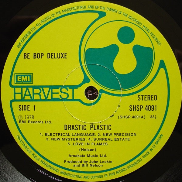 Image of Label Cover of 2314800C: LP - BE-BOP DELUXE, Drastic Plastic (Harvest Green, EMI On Rim, EMI Box; SHSP 4091, UK 1978, Inner)   VG/VG+