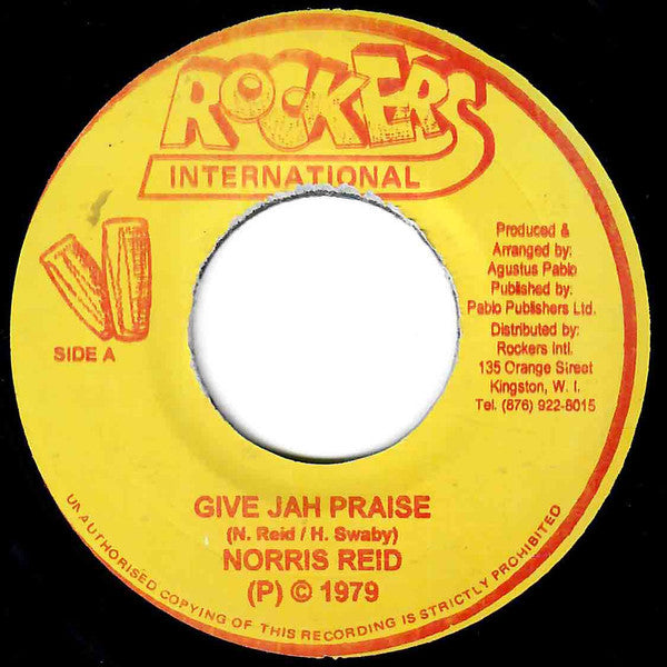 Image of Front Cover of 0924237E: 7" - NORRIS REID, Give Jah Praise (Rockers International; , Jamaica 1990s Reissue) Nice copy. No credits on label.  /VG+