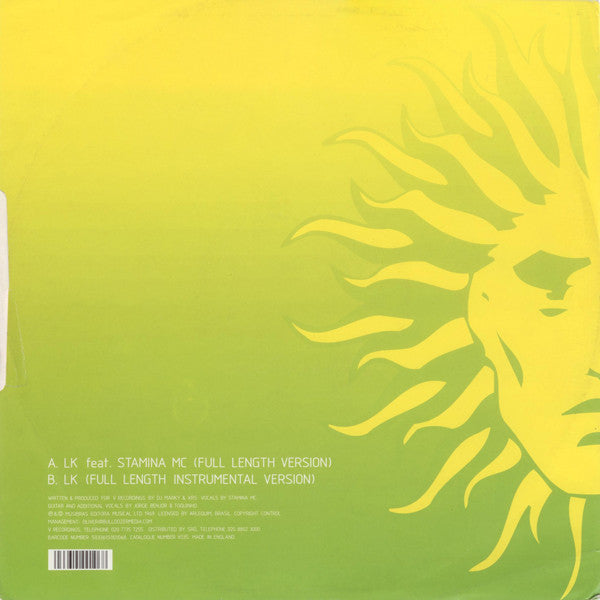 Image of Back Cover of 4825303E: 12" - DJ MARKY & XRS FEATURING STAMINA MC, LK 'Carolina Carol Bela' (V Recordings; V035, UK 2002, Picture Sleeve) Light Marks only.  VG/VG