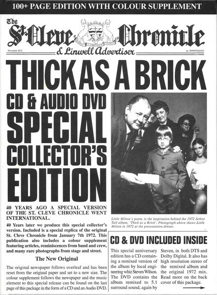 Image of Front Cover of 0934229E: 2xCD - JETHRO TULL, Thick As A Brick (Chrysalis; 5099970461923, Worldwide 2022, DVD) Sealed  M/M