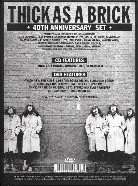 Image of Back Cover of 0934229E: 2xCD - JETHRO TULL, Thick As A Brick (Chrysalis; 5099970461923, Worldwide 2022, DVD) Sealed  M/M