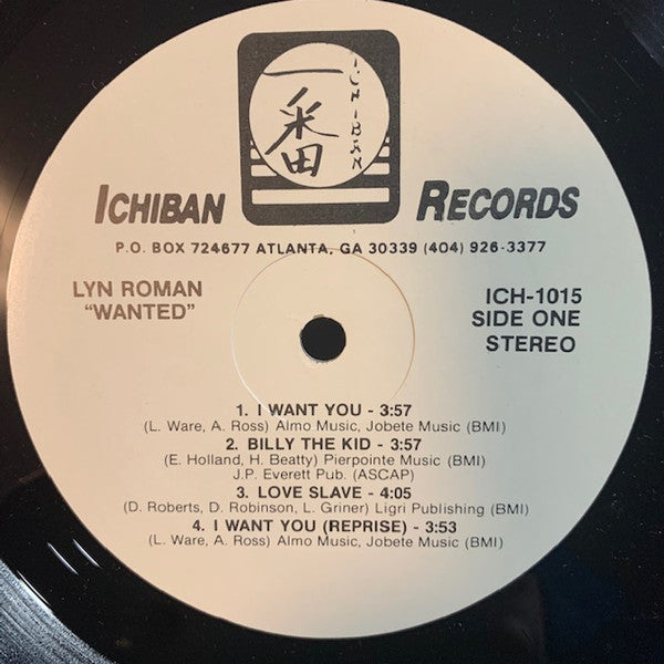 Image of Label Cover of 0924122E: LP - LYN ROMAN, Wanted (Ichiban Records (White Labels); ICH-1015, US 1987, Picture Sleeve)   VG/VG+