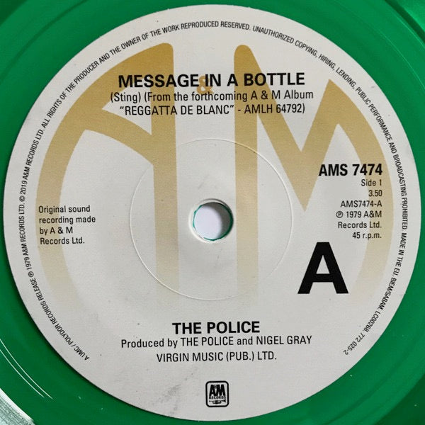 Image of Label Cover of 0914222C: 2x7" - THE POLICE, Message In A Bottle (Polydor; 772 025-1, UK, Europe & US 2019 Reissue, Gatefold, Green & Blue Vinyl) Still Sealed In Stickered Shrinkwrap  EX/M