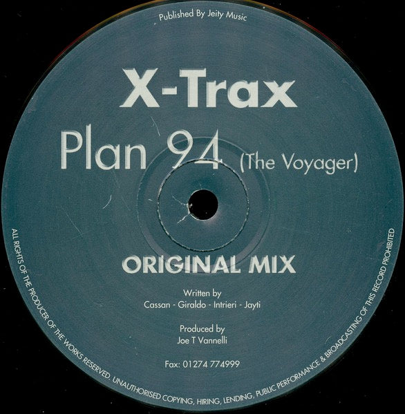 Image of Front Cover of 0914276C: 12" - X-TRAX, Plan 94 (The Voyager) (Pied Piper Records; PIED 007, UK 1999 Reissue, Stickered Plain Sleeve, Single Sided) Sleeve worn, ripped, creased  G+/VG