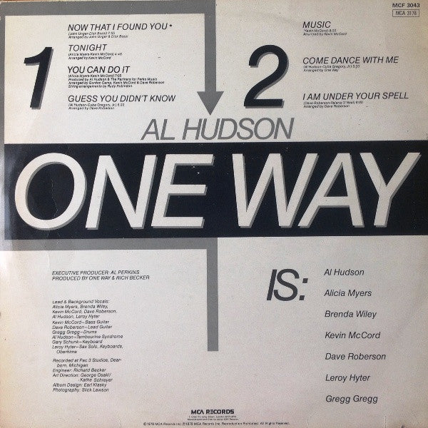 Image of Back Cover of 4114529C: LP - ONE WAY FEATURING AL HUDSON, One Way Featuring Al Hudson (MCA Records; MCF 3043, UK 1979) Sleeve partly shrink-wrapped with wear at opening and corners  VG/VG+