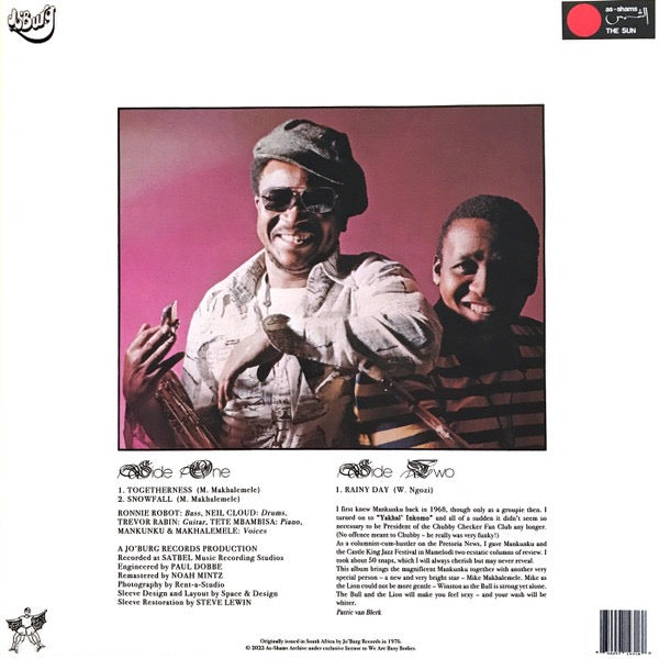 Image of Back Cover of 0934249E: LP - MIKE MAKHALEMELE & WINSTON MANKUNKU NGOZI, The Bull And The Lion (We Are Busy Bodies; WABB-170, Canada 2023 Reissue, Card Sleeve, Inner, Remastered)   NEW/NEW