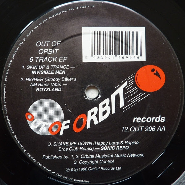 Image of Back Cover of 0924327E: 12" EP - VARIOUS, Out Of Orbit 6 Track EP (Out Of Orbit; 12 OUT 996, UK 1992, Plain Sleeve) Strong VG  /VG