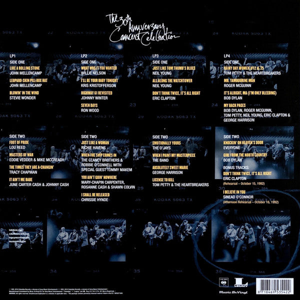 Image of Back Cover of 4xLP - G+/G+ - BOB DYLAN, The 30th Anniversary Concert Celebration (Columbia; 8718469535422, Europe 2014 Reissue, Box Set, Booklet & 4 Inners, Remastered, Deluxe Edition), Scuffs and edge wear on box. Box cover has some seam splits. Light marks on disc.,  - 1946091S