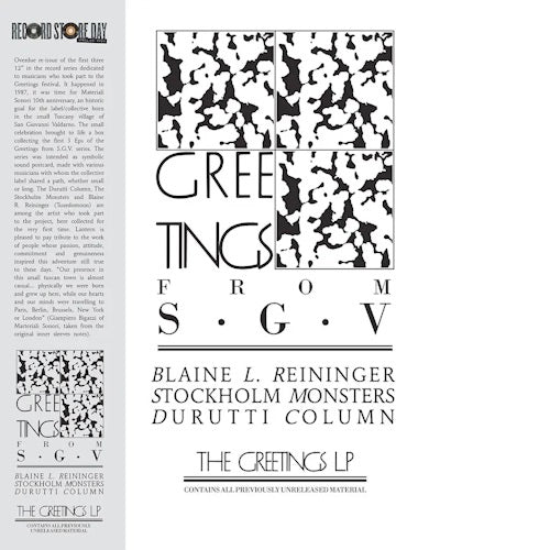 Image of Front Cover of 1714287C: LP - VARIOUS - DURUTTI COLUMN, STOCKHOLM MONSTERS, BLAINE L REININGER, Greetings From SGV / The Greetings (Lantern Rec; LANR045, UK 2024 Reissue, With Obi)   NEW/NEW