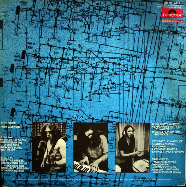 Image of Back Cover of LP - VG/G+ - RORY GALLAGHER, Blueprint (Polydor; 2383 189, UK 1973, Textured Sleeve), Light hairlines only, but one heavier mark causing a pop on side A. ,  - 3126259E