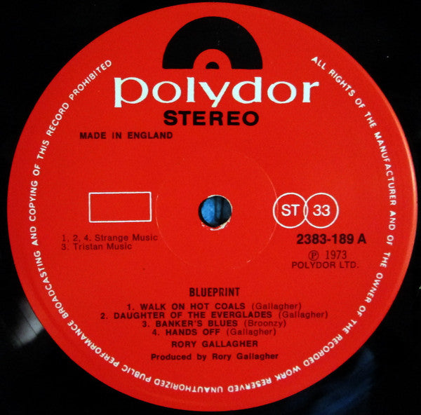 Image of Label Cover of LP - VG/G+ - RORY GALLAGHER, Blueprint (Polydor; 2383 189, UK 1973, Textured Sleeve), Light hairlines only, but one heavier mark causing a pop on side A. ,  - 3126259E