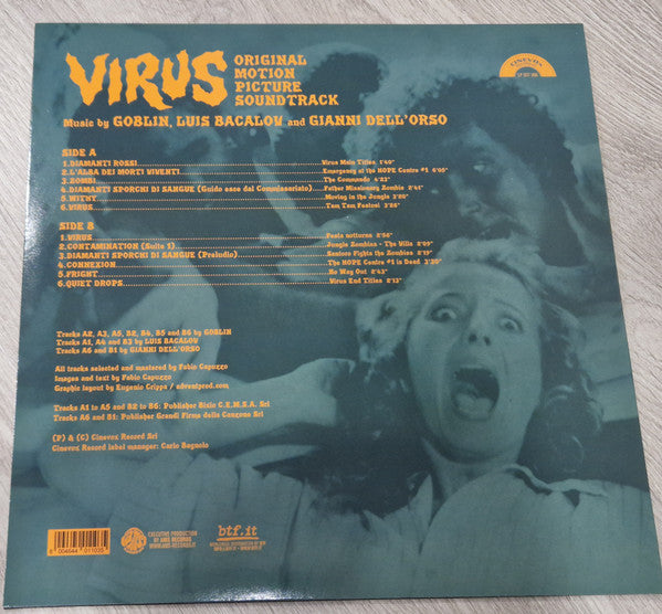 Image of Back Cover of 1534252E: LP - GOBLIN, GIANNI DELL'ORSO, Virus OST (Ams; LPOST066, UK 2024, Orange Vinyl)   NEW/NEW