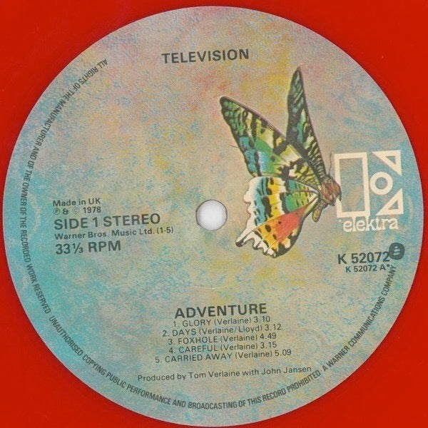 Image of Label Cover of LP - VG/G+ - TELEVISION, Adventure (Elektra; K52072, UK 1978, Red Insert, Red Vinyl), Hairlines,  - 3716205C