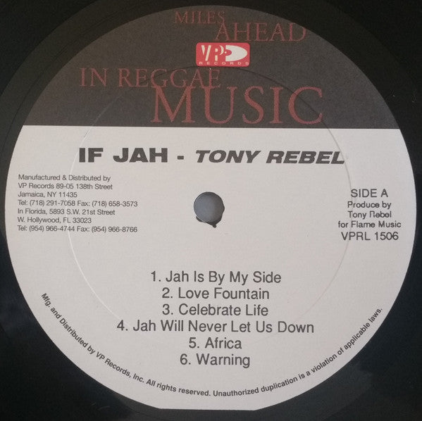 Image of Label of 0914481C: LP - TONY REBEL, If Jah (VP Records; VPRL-1506, US 1997, Hype Sticker) Clean copy. Sleeve in shrink, with hype sticker!  VG+/VG+