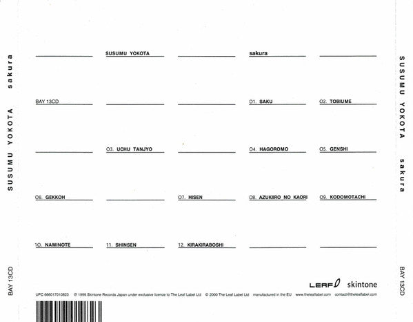 Image of Back Cover of CD - VG+/VG - SUSUMU YOKOTA, Sakura (Leaf ; BAY 13CD, UK 2019, Jewel Case), ,  - 4136207E