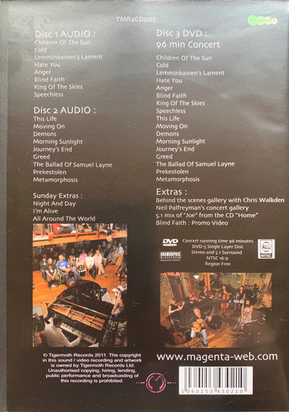 Image of Back Cover of 0954252S: 3xCD - MAGENTA, Live At Real World (Tigermoth Records; TMR2CD005, UK 2010)   VG+/VG+