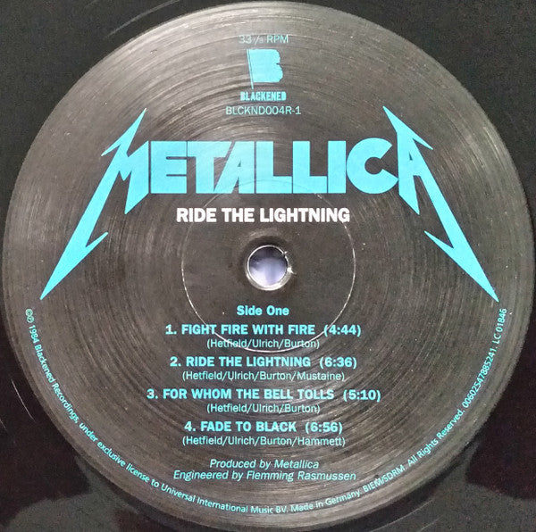 Image of Label Cover of LP - VG+/VG+ - METALLICA, Ride The Lightning (Blackened; 00602547885241, Europe 2016, Gatefold, Insert), Light Hairline Across Side 2, Doesn't Affect Play,  - 4346139S