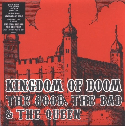 Image of Front Cover of 3624059E: 2x7" - THE GOOD, THE BAD & THE QUEEN, Kingdom Of Doom (Parlophone; R 6732, UK 2007, Gatefold, Stickered Sleeve, Single 1 And Single 2 In Individual Sleeves Inside Gatefold, Single 2 Is Red Vinyl) Stickered Sleeves  EX/EX