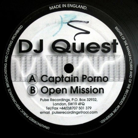 Image of Front Cover of 1014139C: 12" - DJ QUEST, Captain Porno / Open Mission (Pulse Recordings; PULSE 009, UK 2001) Strong VG  /VG