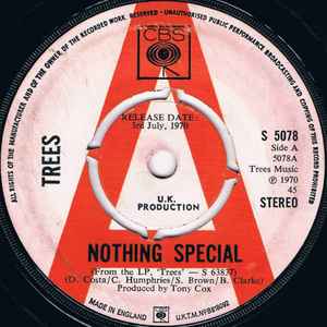 Image of Back Cover of 3314118C: 7" - TREES, Nothing Special / Epitaph (CBS ; S 5078, UK 1970, A Label Demo, Company Sleeve)   VG/VG+